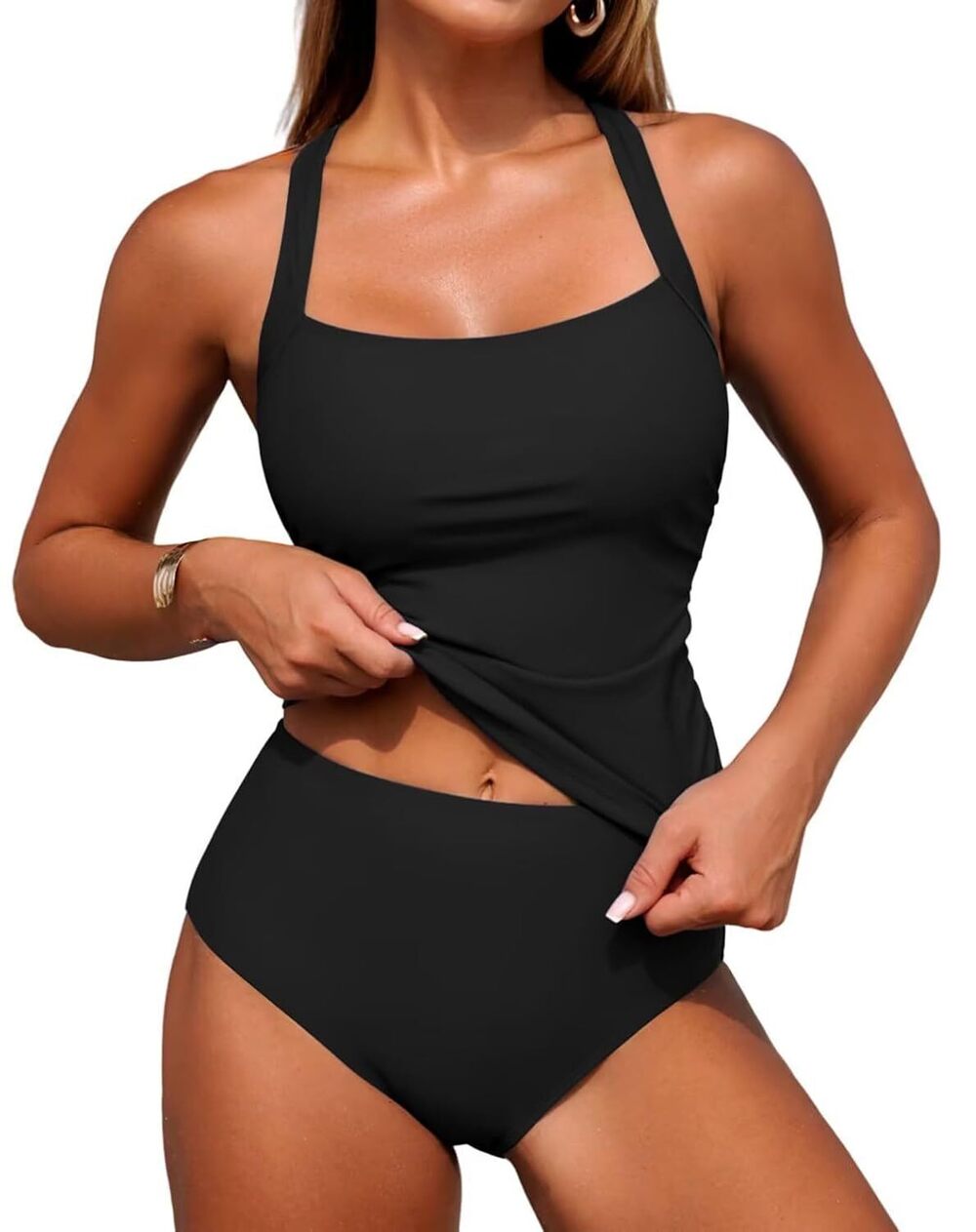 Women's Tankini Swimsuits Bathing Suits Tummy Control Swimwear Black